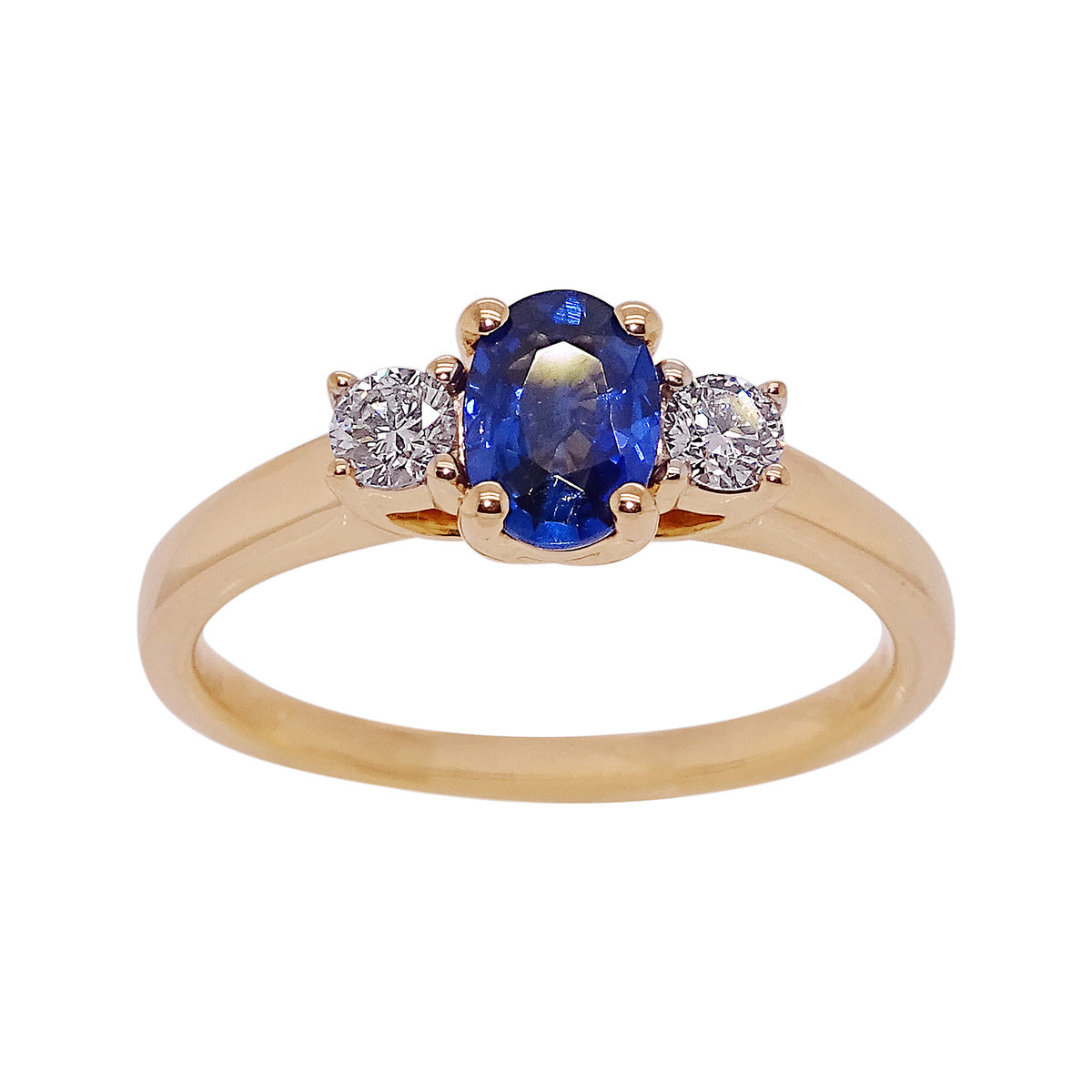 18ct gold 0.86ct oval cut sapphire (7.03*4.94*2.73mm) &amp; diamond ring 0.25ct Size P