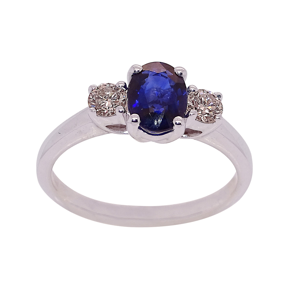 18ct white gold 1.17ct oval cut sapphire (7.51*5.58*3.02mm) &amp; diamond ring 0.35ct Size O