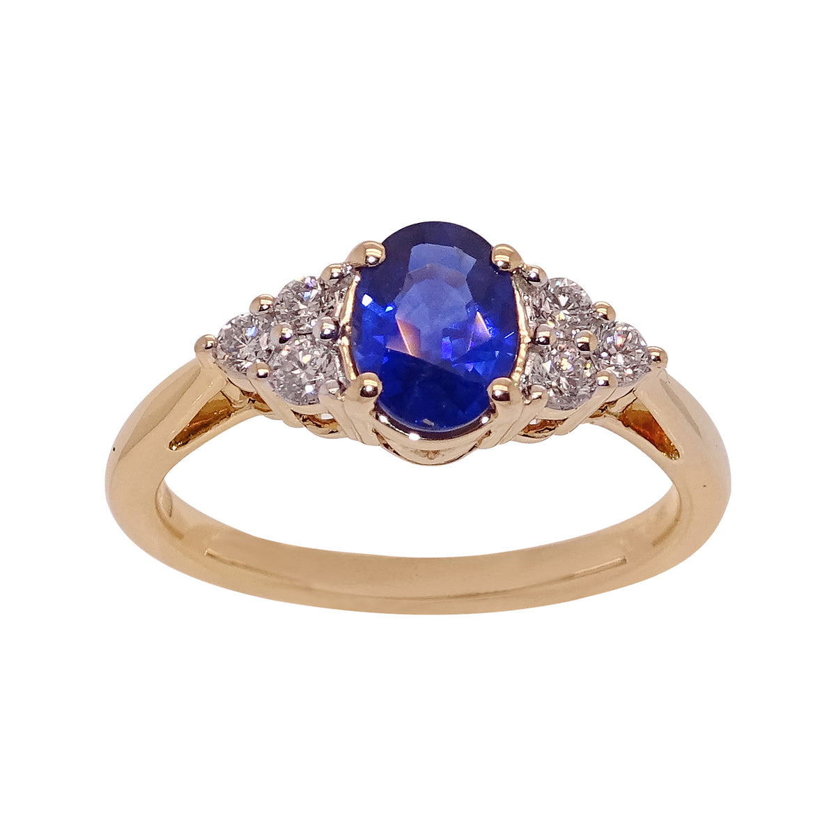 18ct gold 1.17ct oval cut sapphire (7.61*5.62*3.26mm) &amp; diamond ring 0.25ct Size P