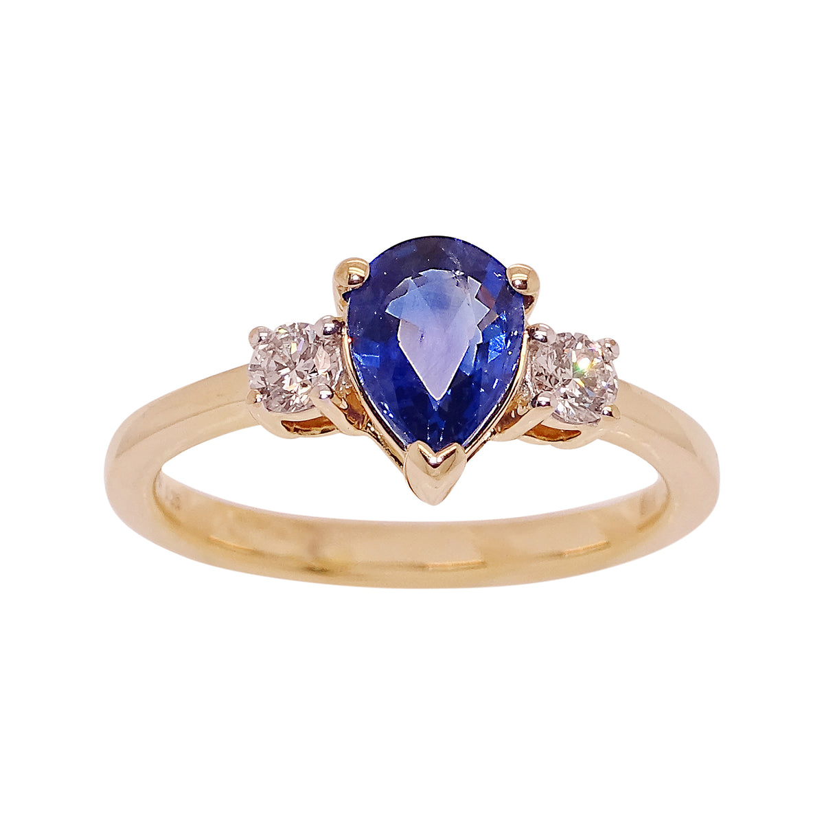 18ct gold 1.25ct pear cut sapphire (8.03*5.78*3.20mm) &amp; diamond ring 0.20ct Size N