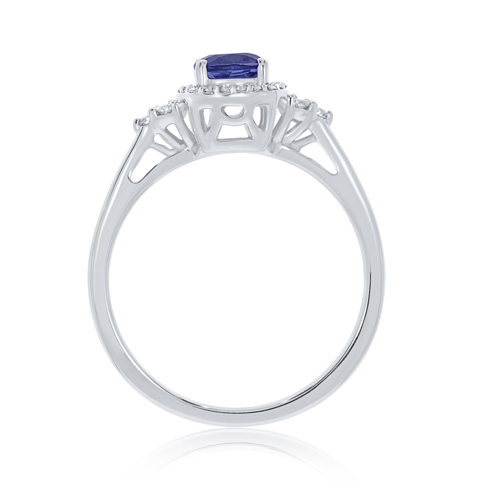 9ct white gold 5mm cushion shape tanzanite & diamond ring 0.15ct