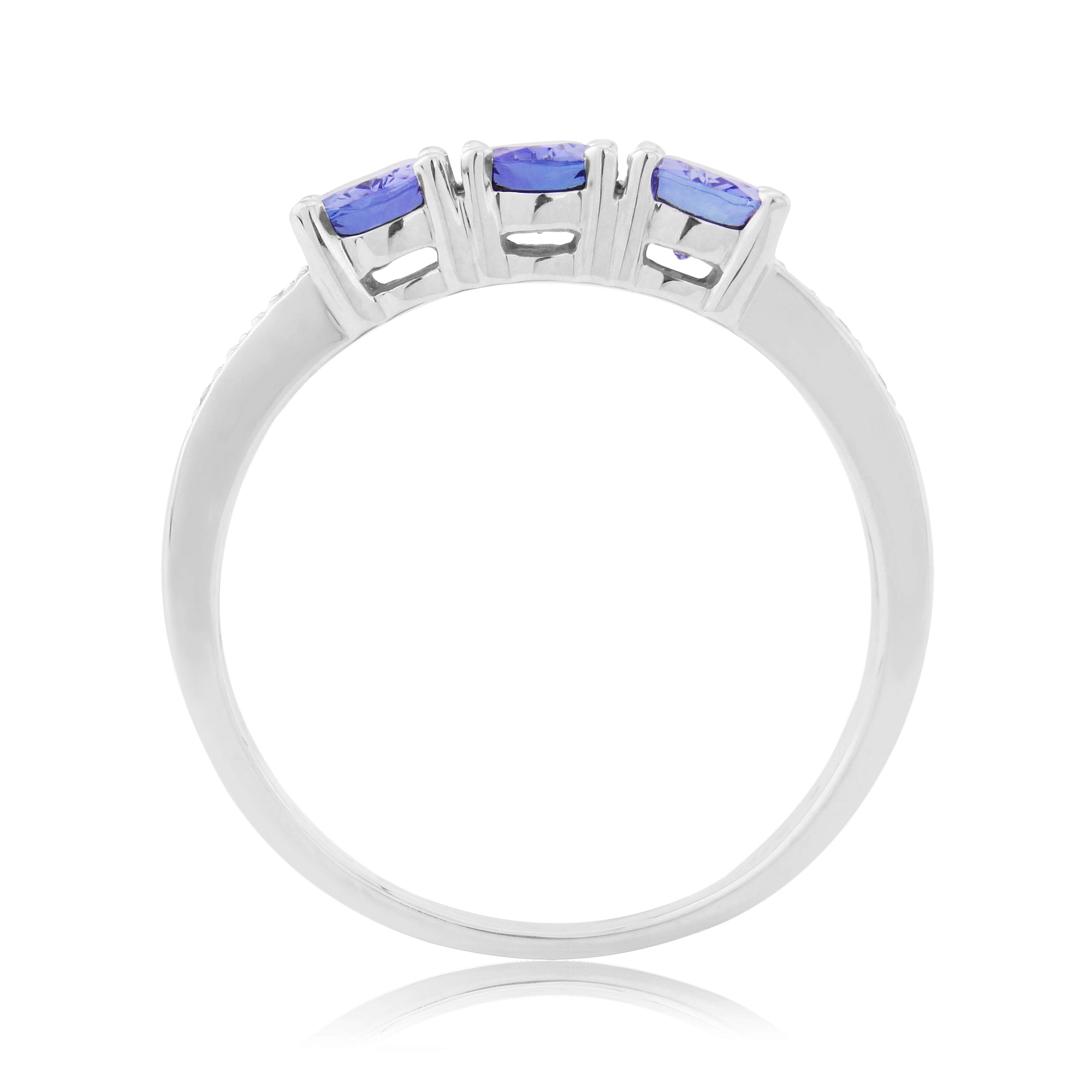 9ct white gold triple 5x4mm oval tanzanite & diamond ring 0.06ct