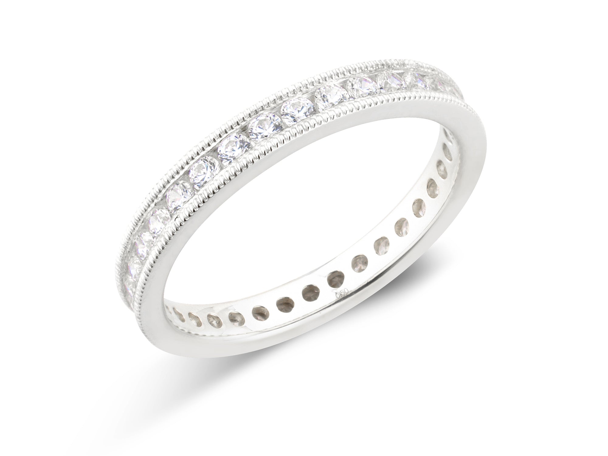 0.50ct channel set brilliant cut full diamond milgrain edge band ring