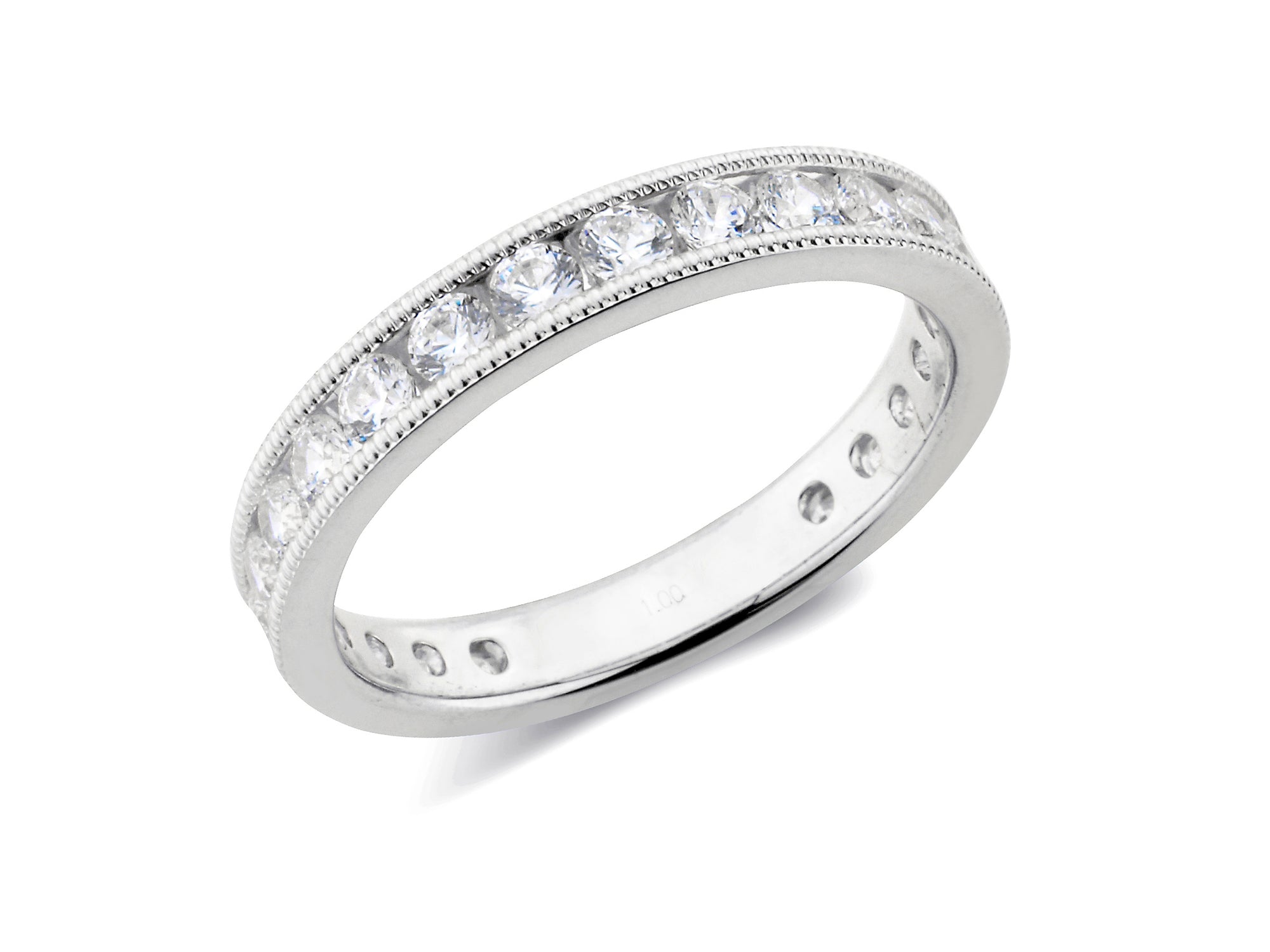 1.00ct channel set brilliant cut full diamond milgrain edge band ring