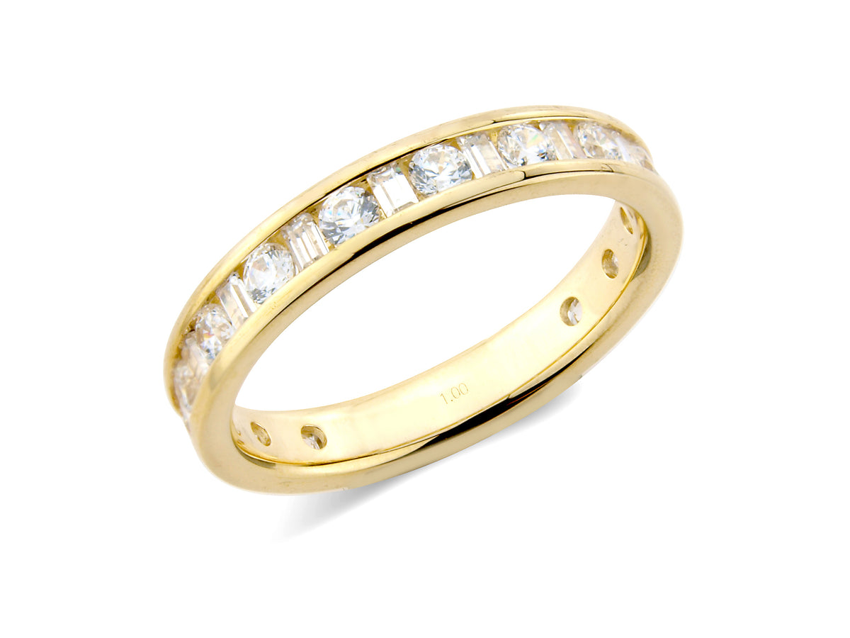 1.00ct channel set brilliant &amp; baguette cut full diamond band ring