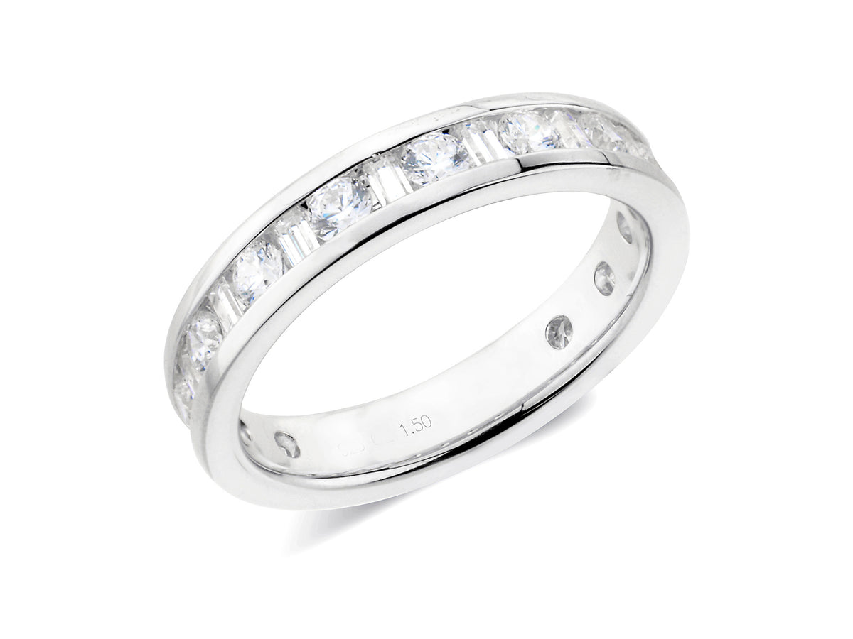 1.50ct channel set brilliant &amp; baguette cut full diamond band ring