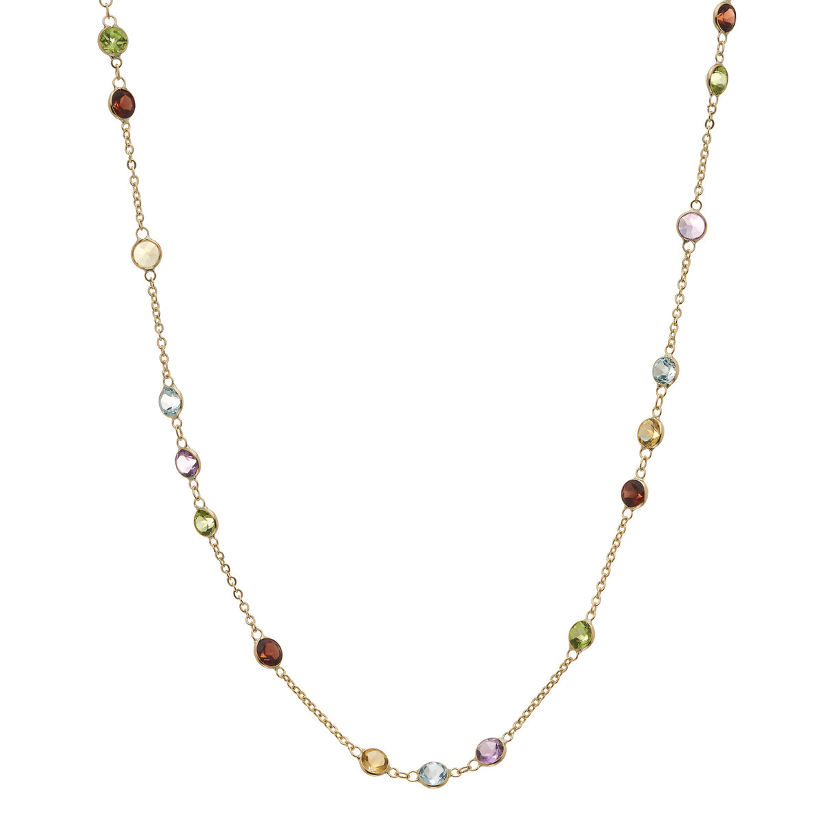 9ct gold 4mm round multi gem necklace