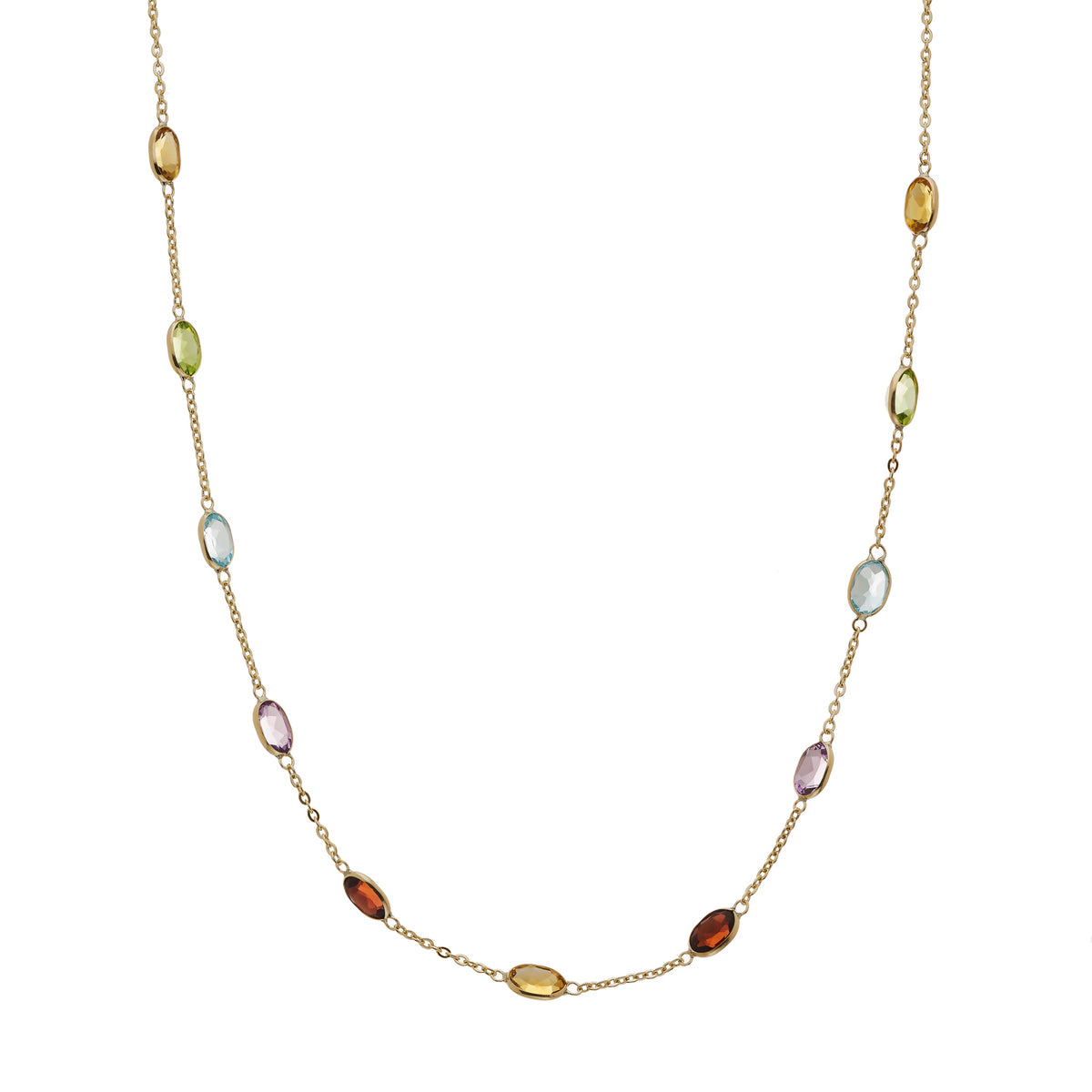 9ct gold 6mm oval multi gem necklace