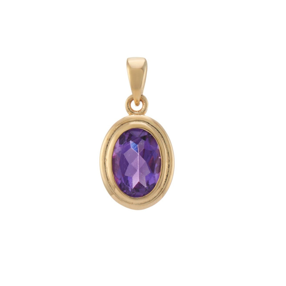 9ct gold 7x5mm oval rub over set amethyst pendant