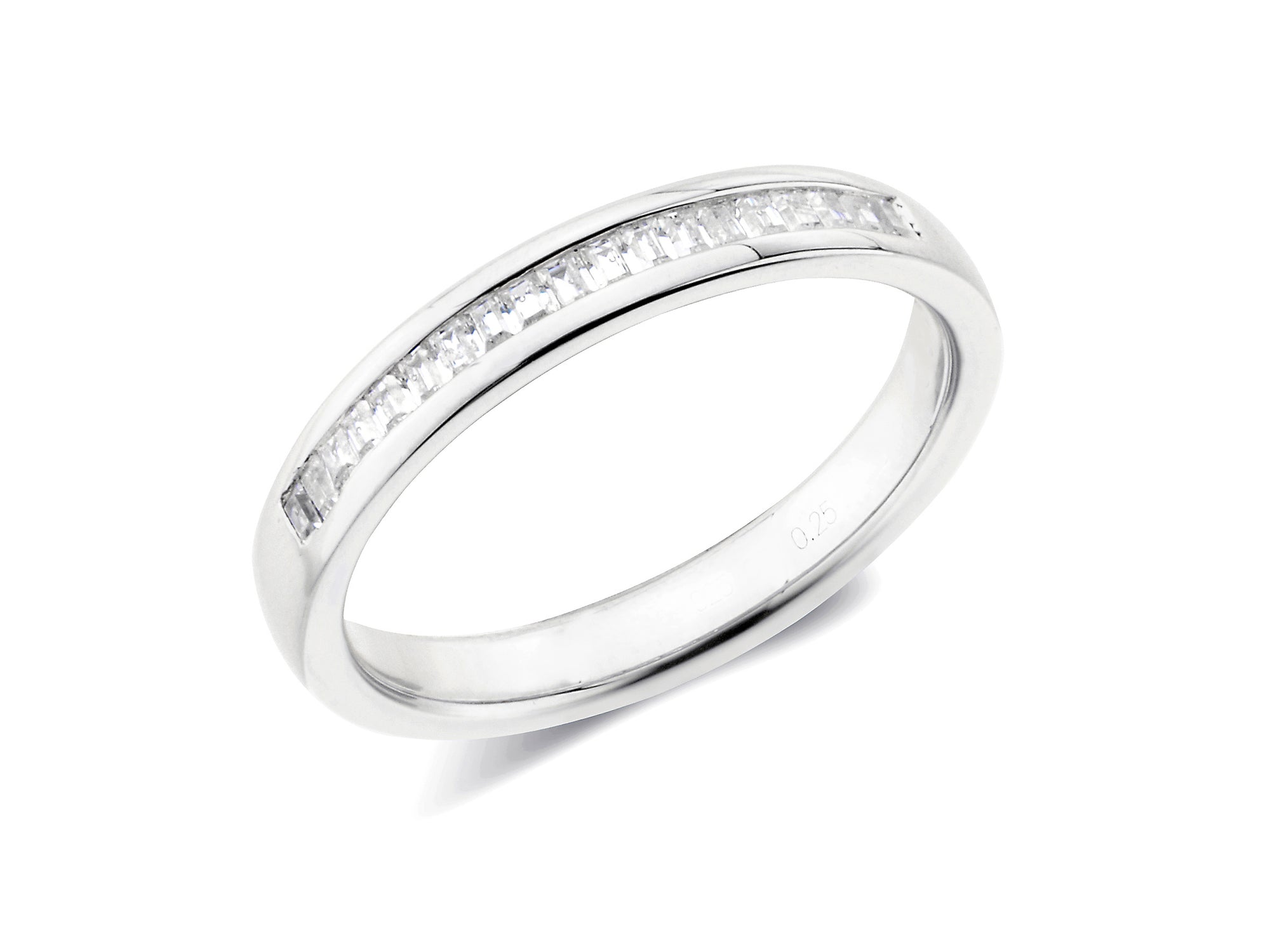 0.25ct channel set baguette cut diamond band ring