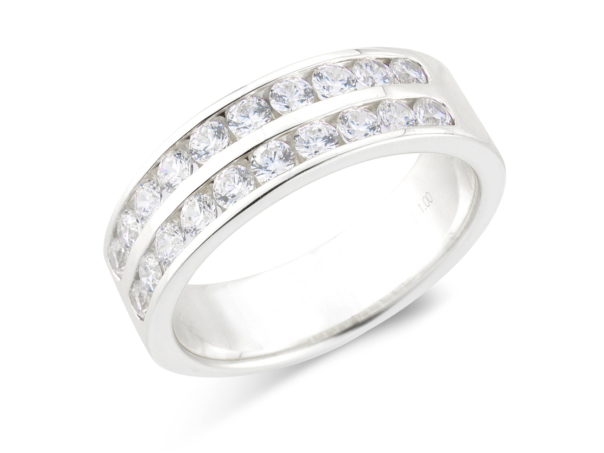 1.00ct channel set 2 row brilliant cut diamond band ring