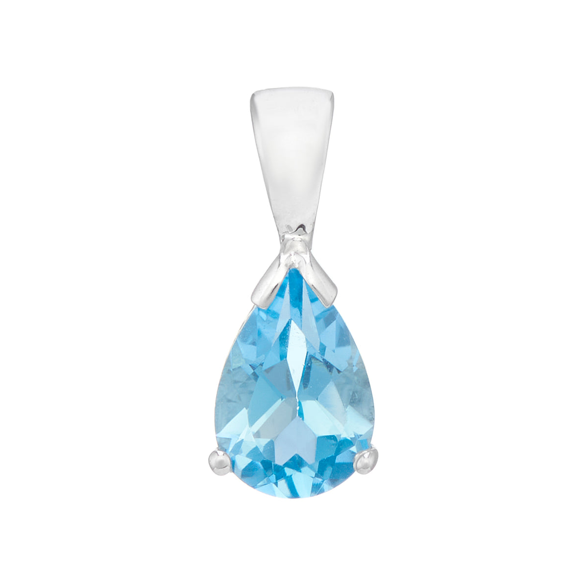 9ct white gold 7x5mm pear shape blue topaz pendant