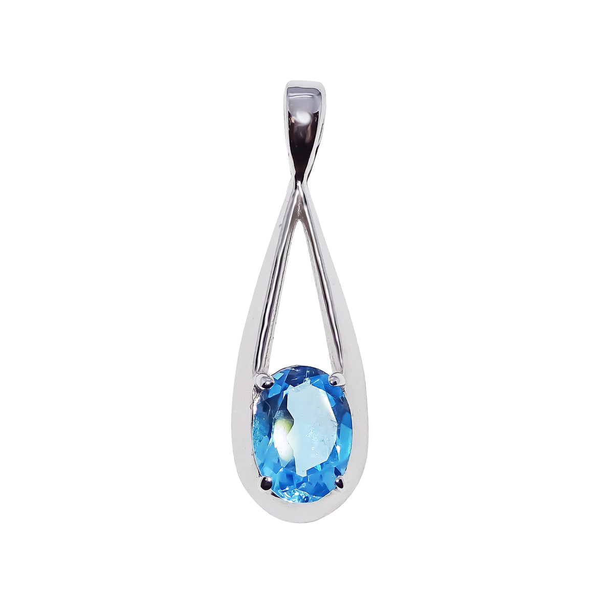 9ct white gold 7x5mm oval blue topaz loop pendant