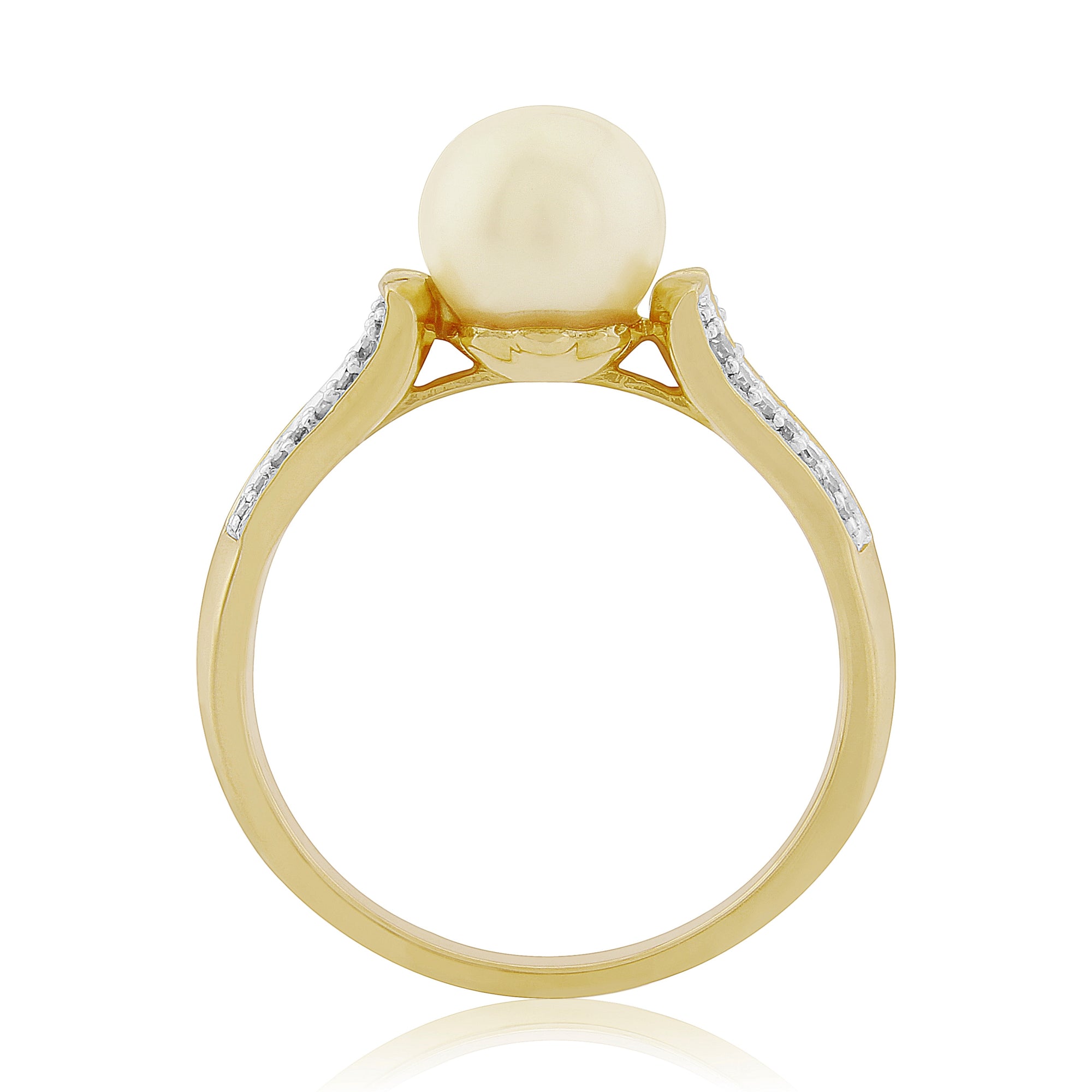 9ct gold 7mm cultured pearl & diamond ring 0.10ct