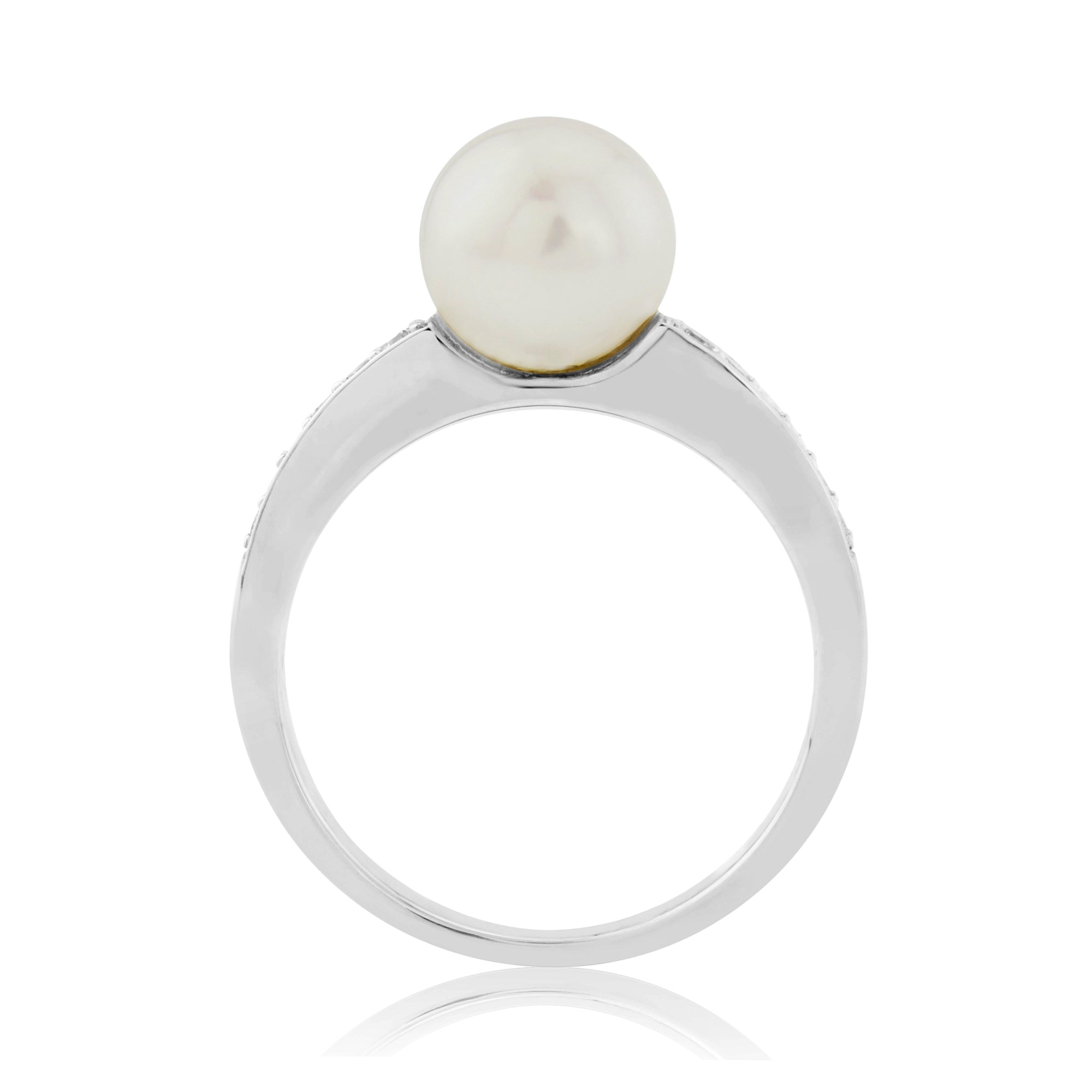 9ct gold 8mm cultured pearl & diamond ring 0.13ct