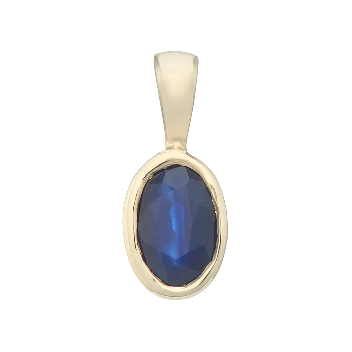 9ct gold 6x4mm oval rubover sapphire pendant