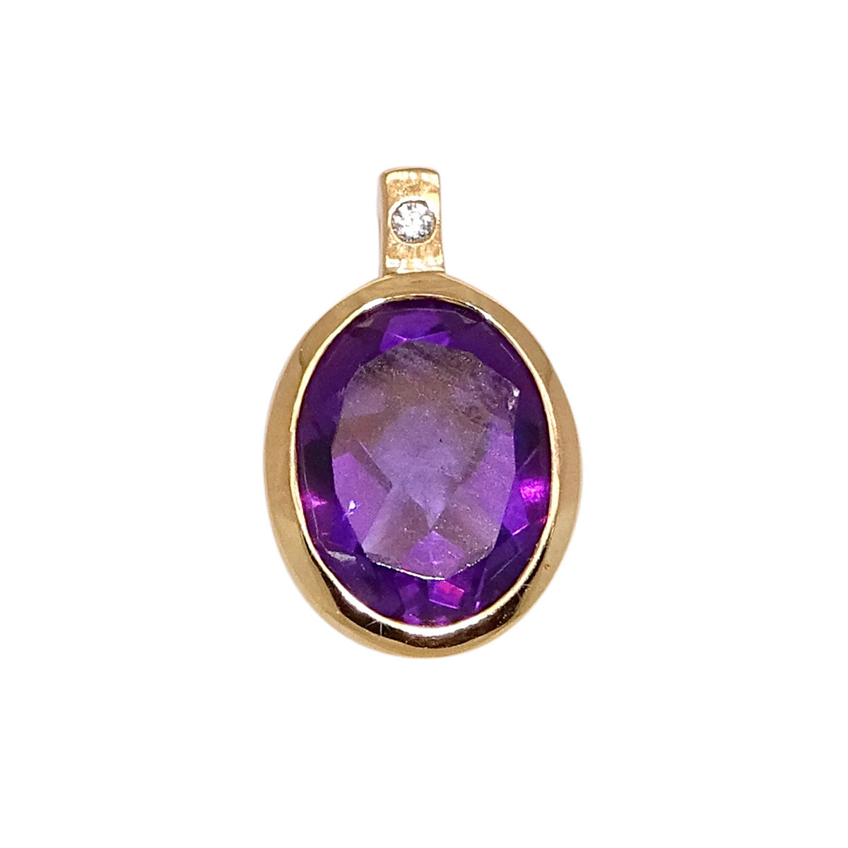 9ct gold 8x6mm oval rub over set amethyst pendant