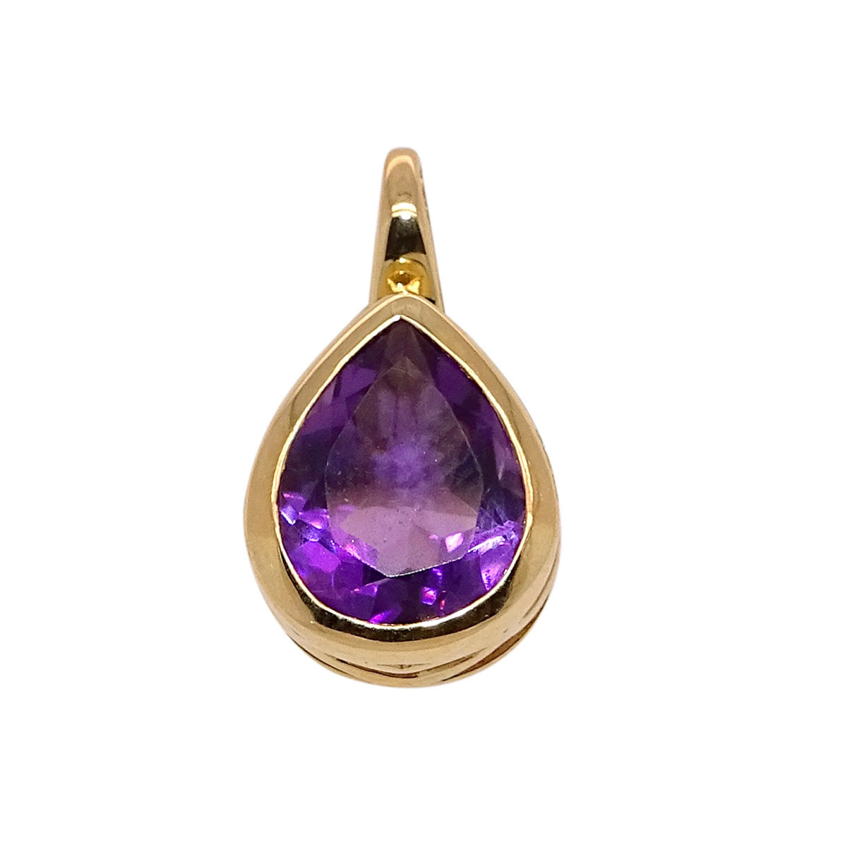 9ct gold 9x7mm pear shape rub over set amethyst pendant