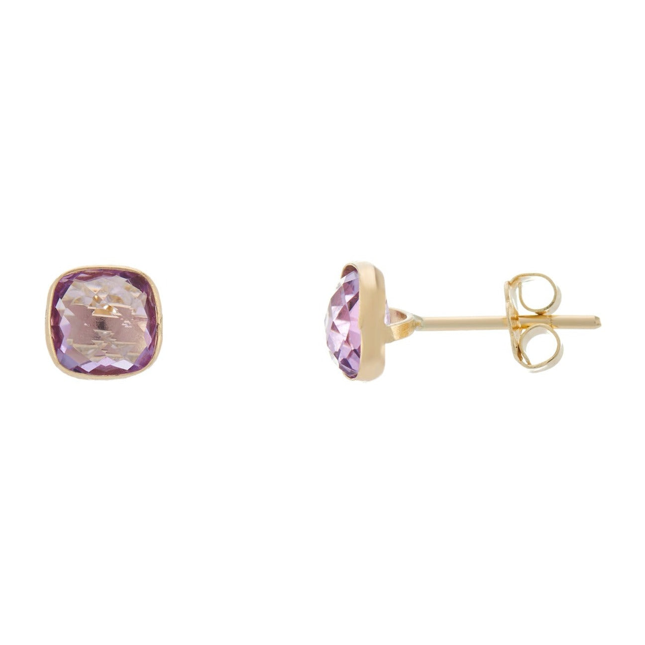 9ct gold 6mm cushion rubover amethyst studs