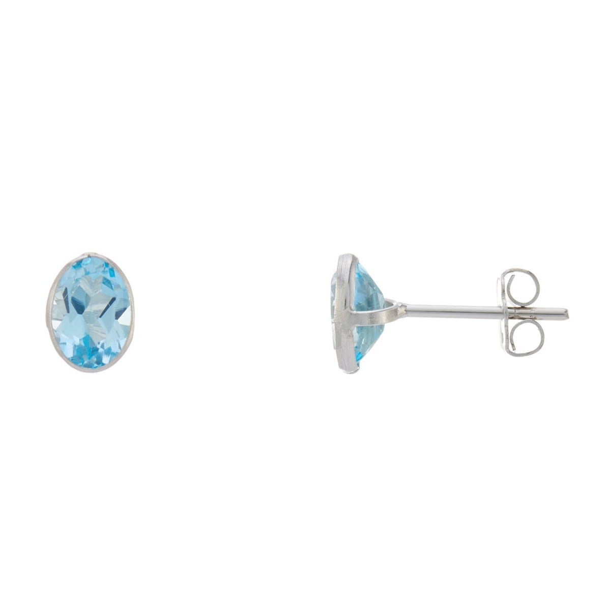 9ct white gold 7x5mm rubover blue topaz studs