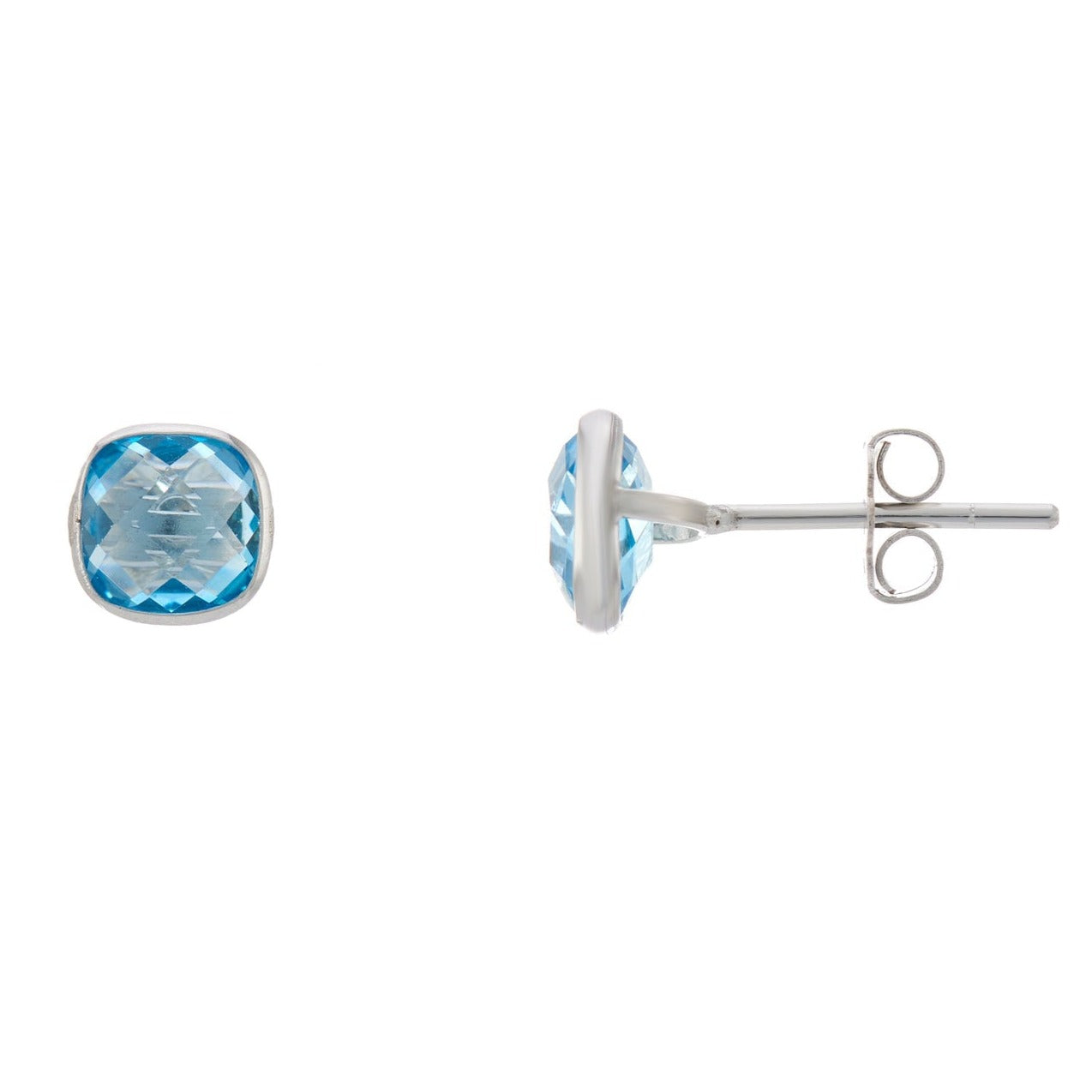 9ct white gold 6mm cushion rubover blue topaz studs