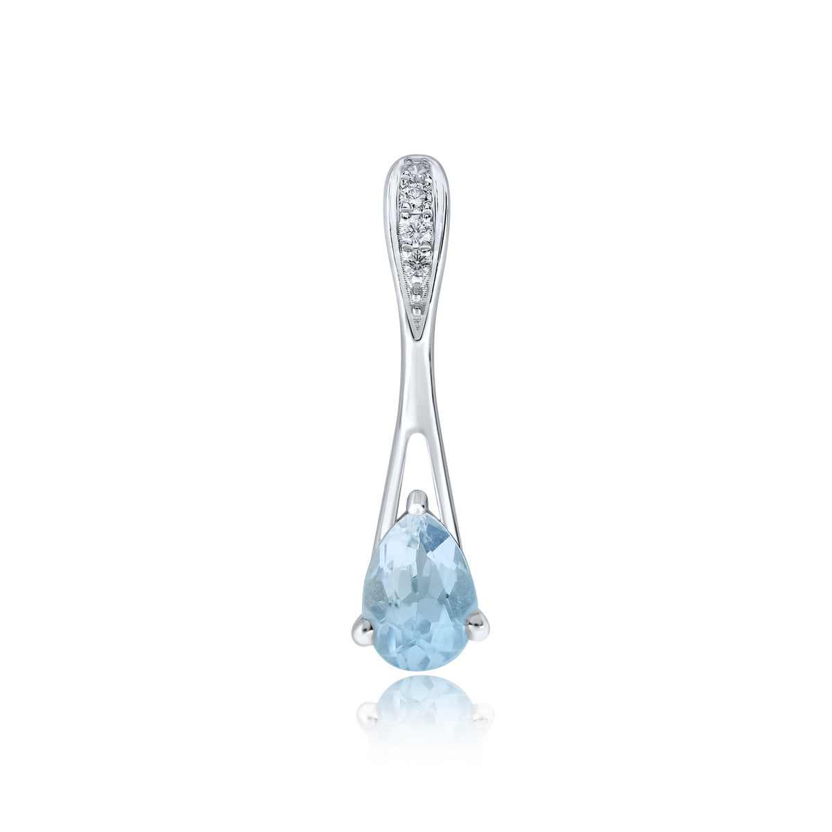 9ct white gold 6x4mm pear shape aquamarine &amp; diamond pendant 0.05ct