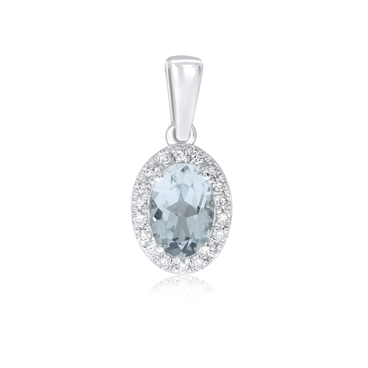 9ct white gold 6x4mm oval aquamarine &amp; diamond cluster pendant 0.08ct