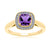 9xt gold checkerboard cut 6mm cushion shape amethyst & diamond cluster ring 0.10ct