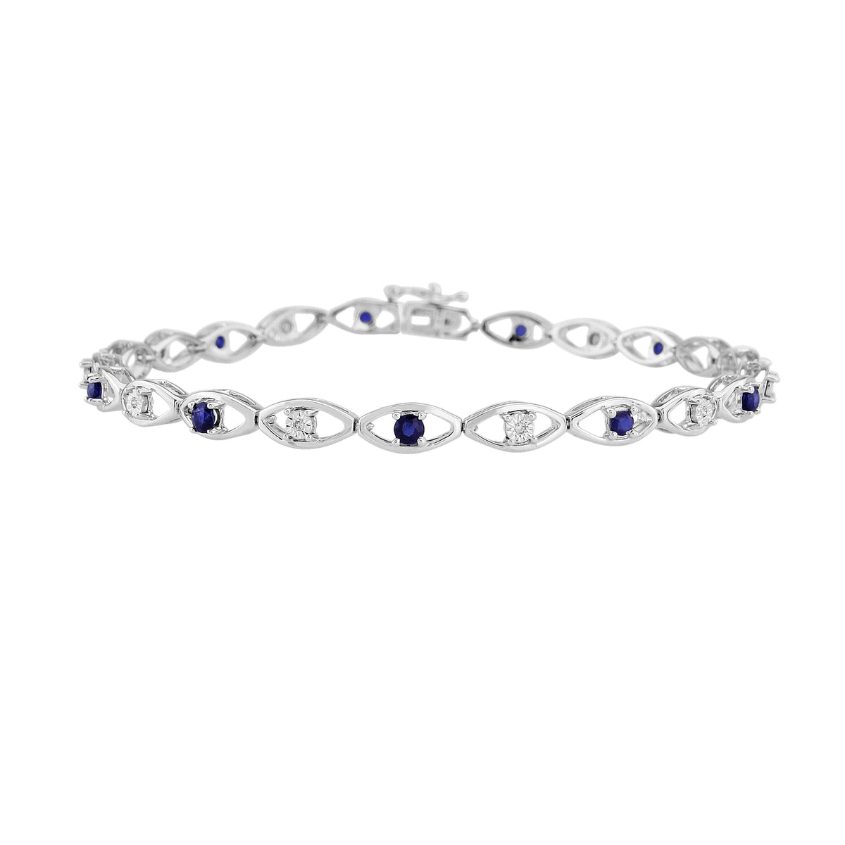 9ct white gold sapphire &amp; diamond set bracelet 0.05ct