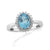 9ct white gold 8x6mm oval blue topaz & diamond cluster ring 0.15ct