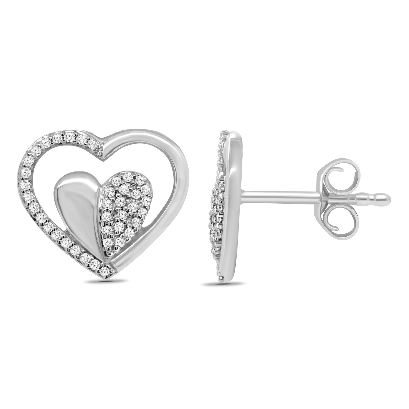 9ct white gold heart in heart diamond stud earrings 0.23ct