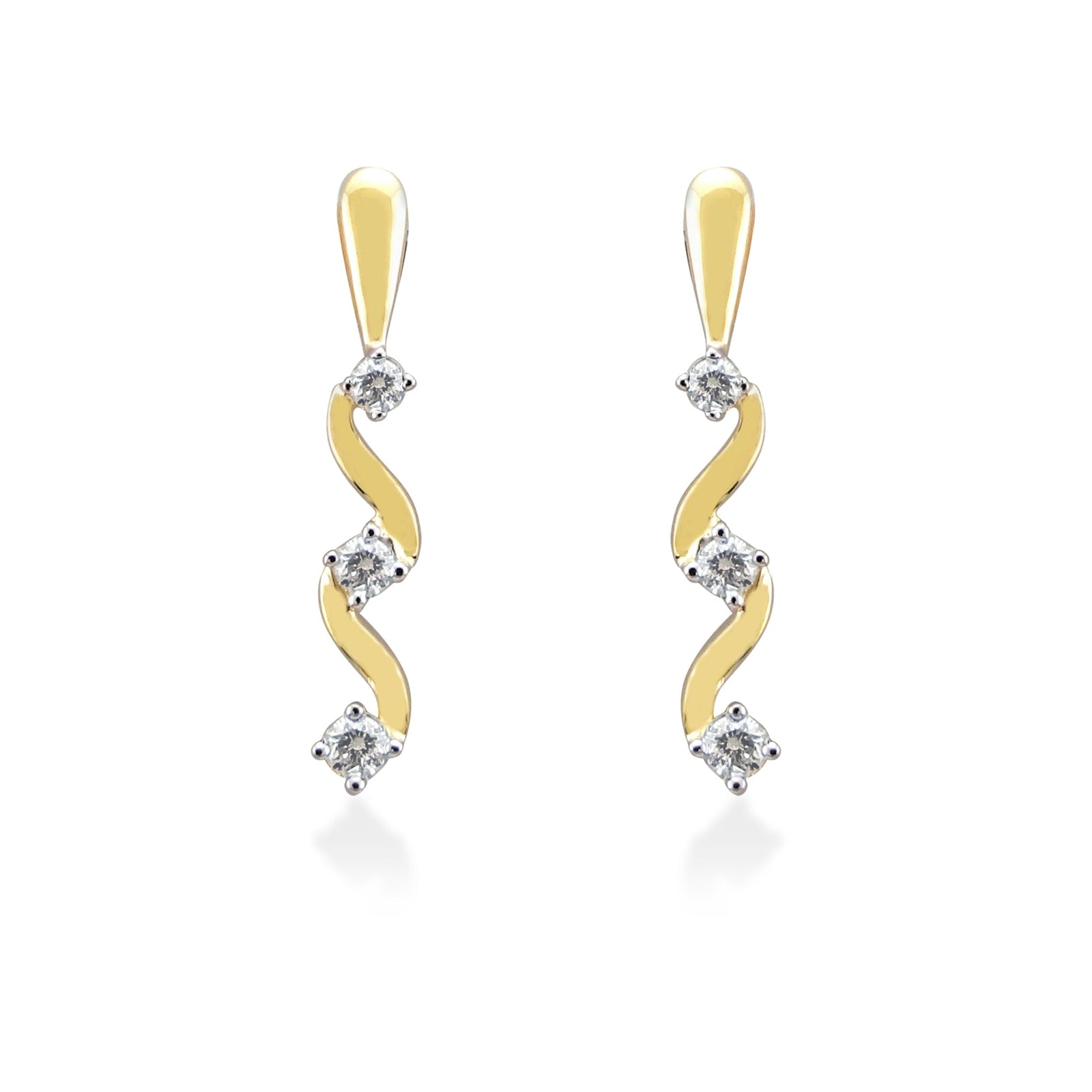 9ct gold trilogy swirl diamond earrings 0.25ct