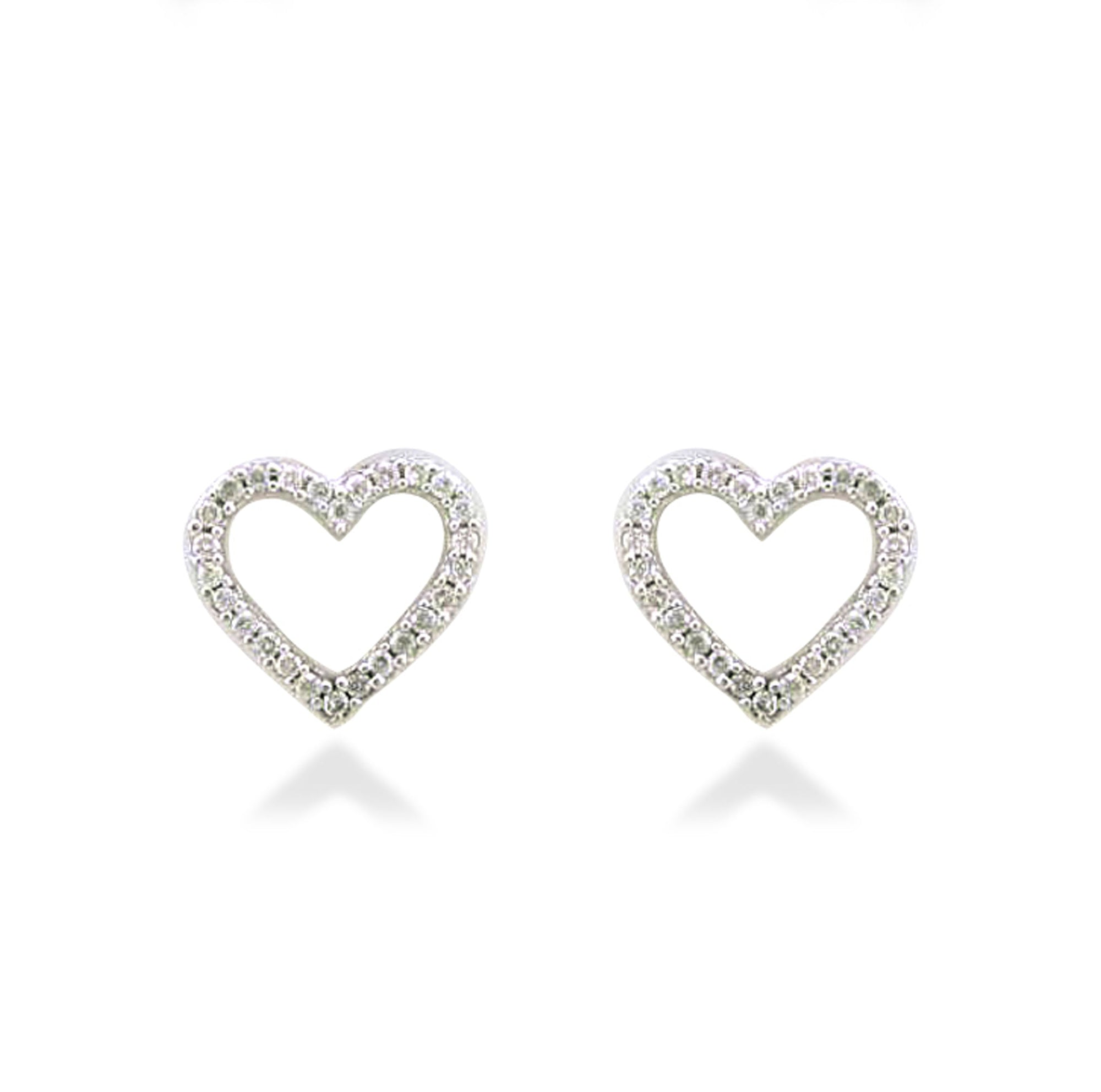 9ct white gold diamond cut out heart stud earrings 0.21ct