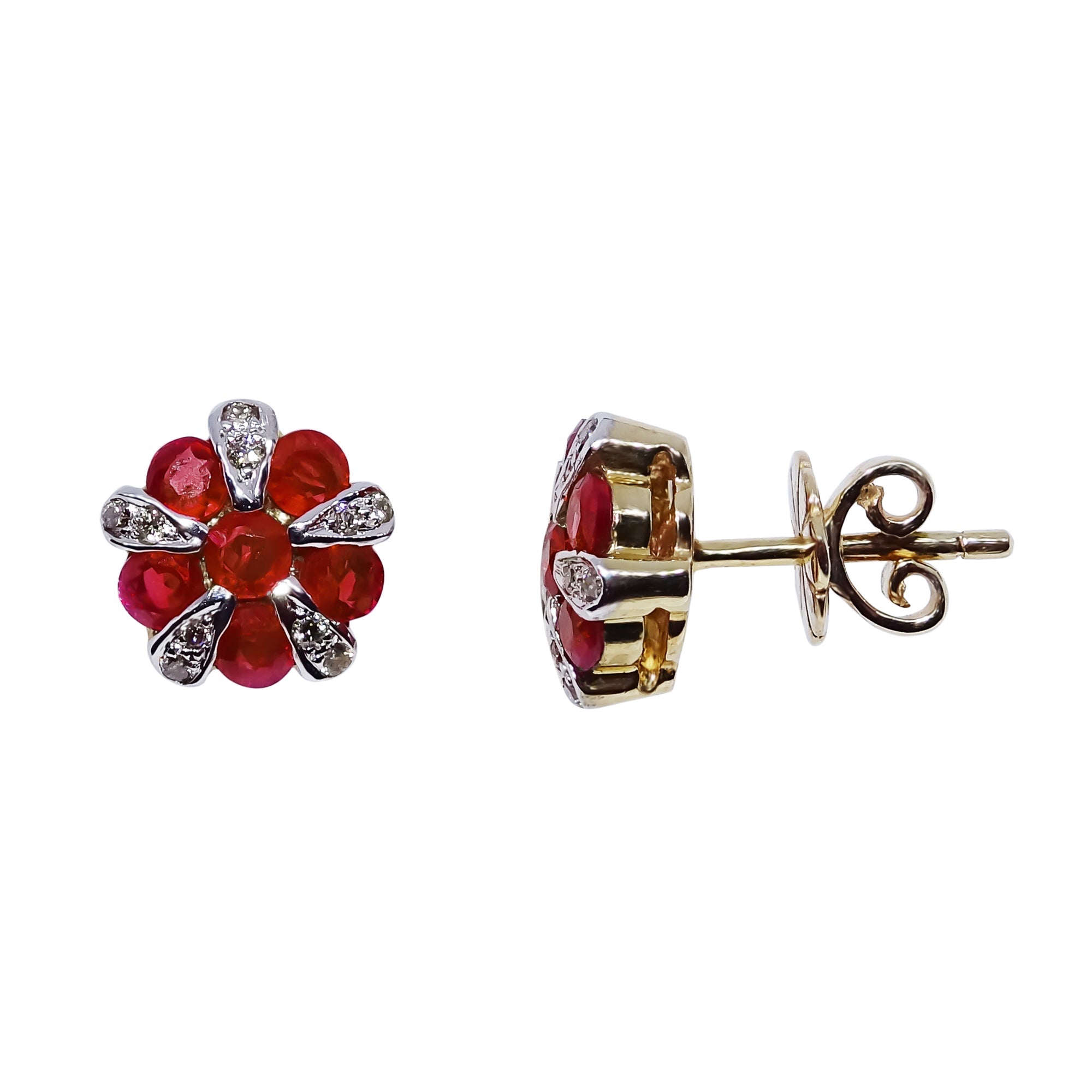 9ct ruby & diamond stud earrings 0.08ct