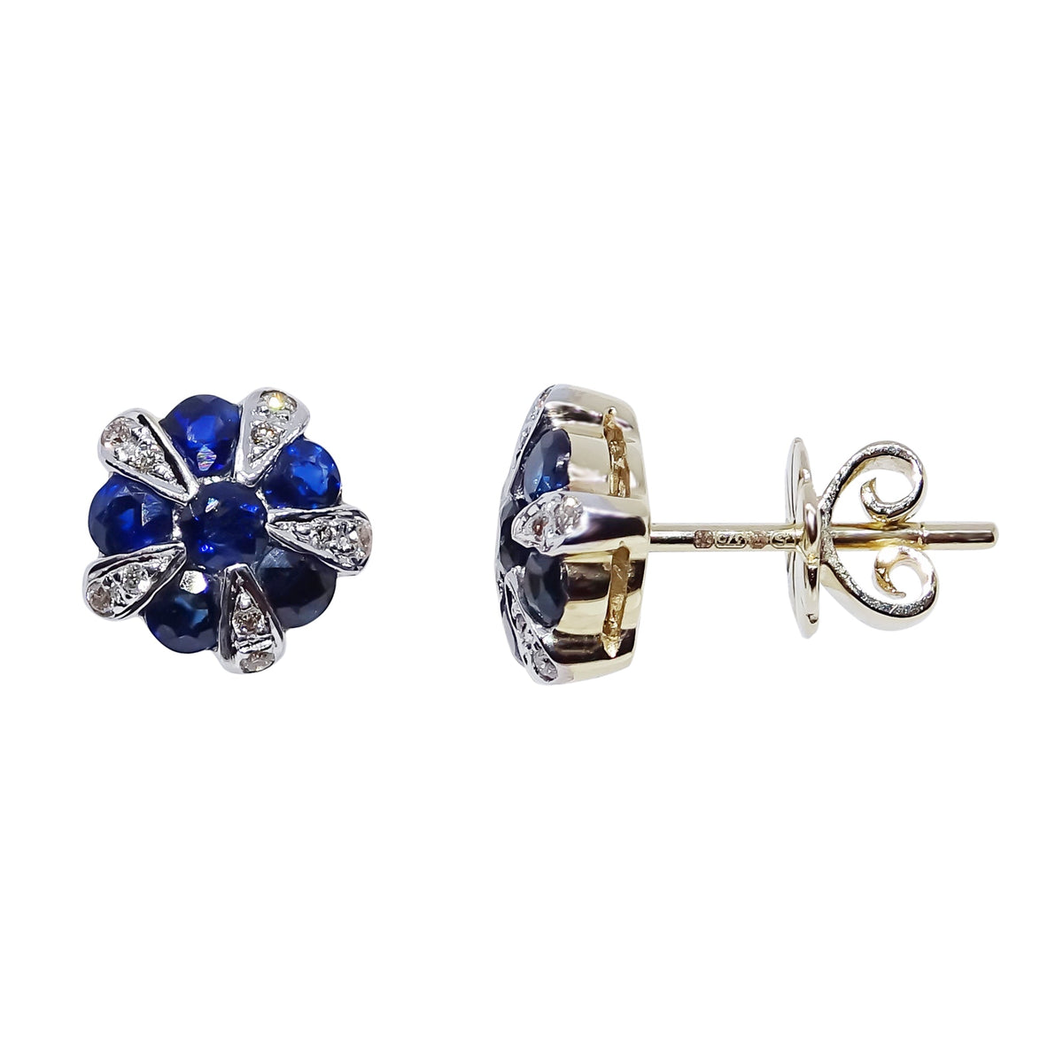 9ct sapphire &amp; diamond stud earrings 0.08ct