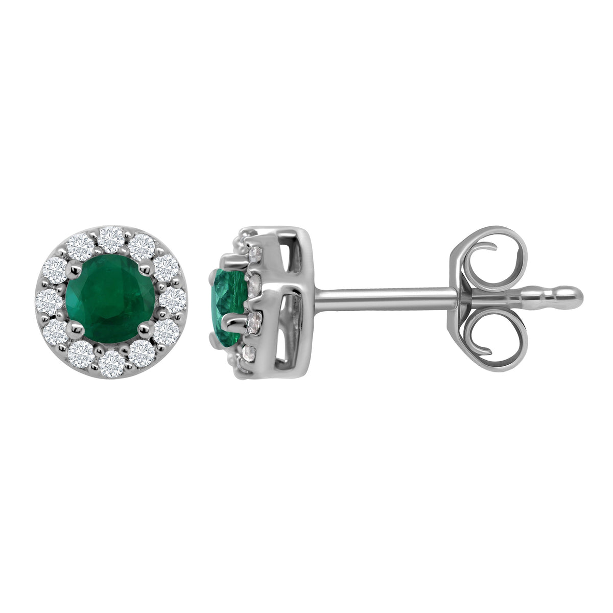 9ct white gold 3.25mm emerald &amp; diamond cluster stud earrings 0.10ct