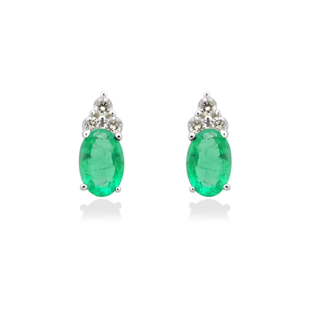 9ct gold 6x4mm oval emerald &amp; diamond stud earrings 0.14ct