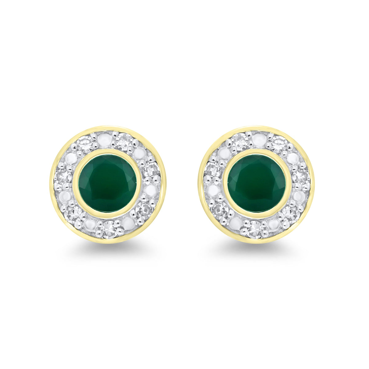 9ct gold 3.50mm emerald &amp; diamond cluster stud earrings 0.06ct