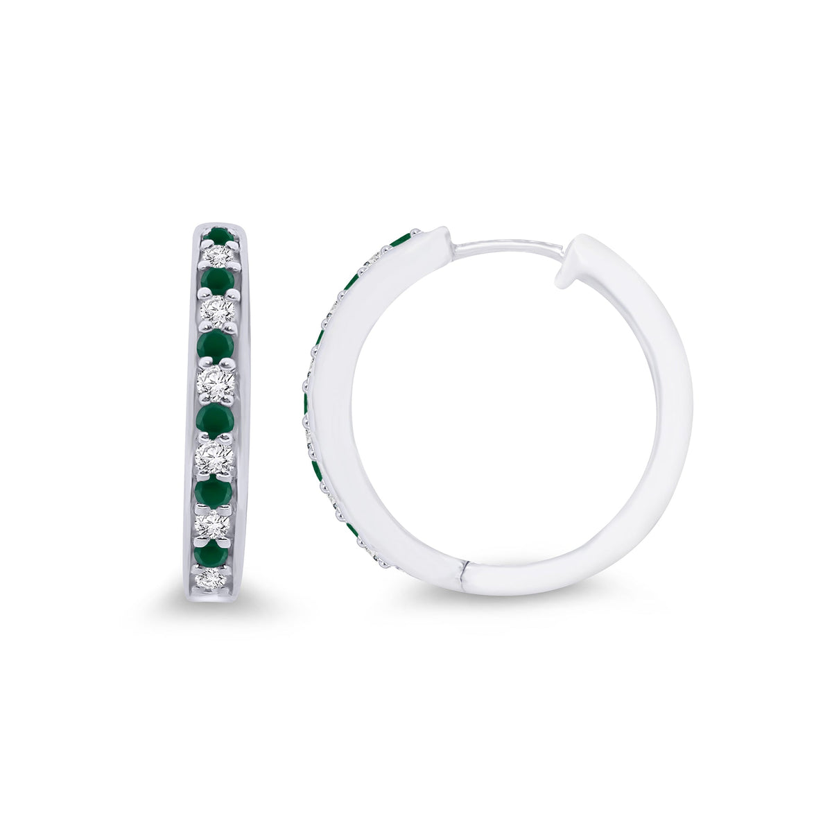 9ct white gold emerald &amp; diamond set huggy earrings 0.12ct - W2.50 x L17.00mm