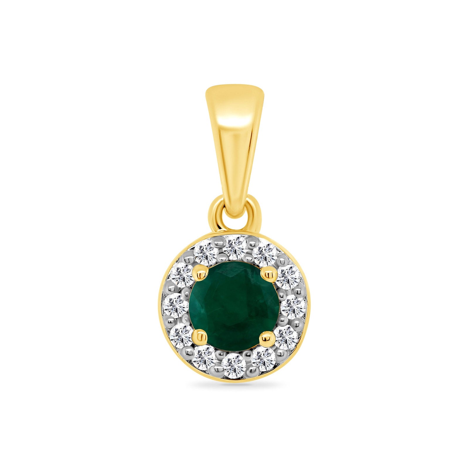 9ct gold 3.50mm emerald & diamond cluster pendant 0.06ct