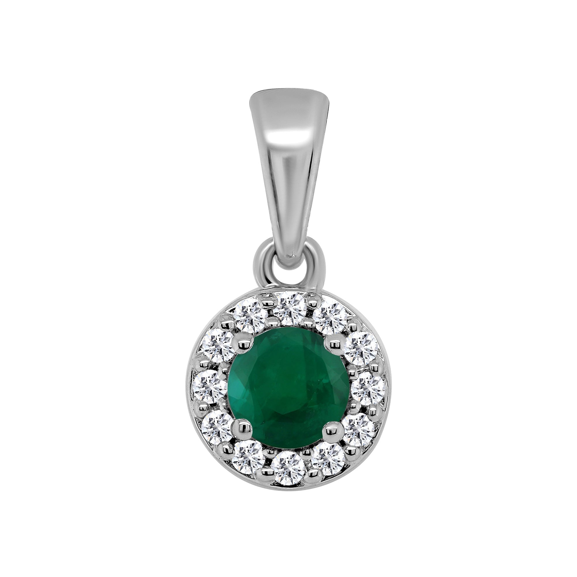 9ct white gold 3.50mm emerald & diamond cluster pendant 0.06ct