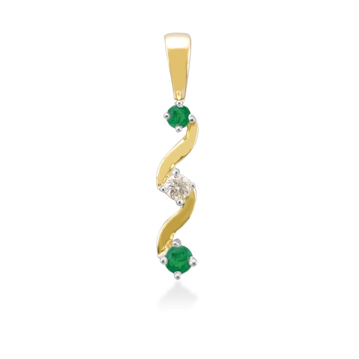 9ct gold trilogy swirl emerald &amp; diamond pendant 0.05ct