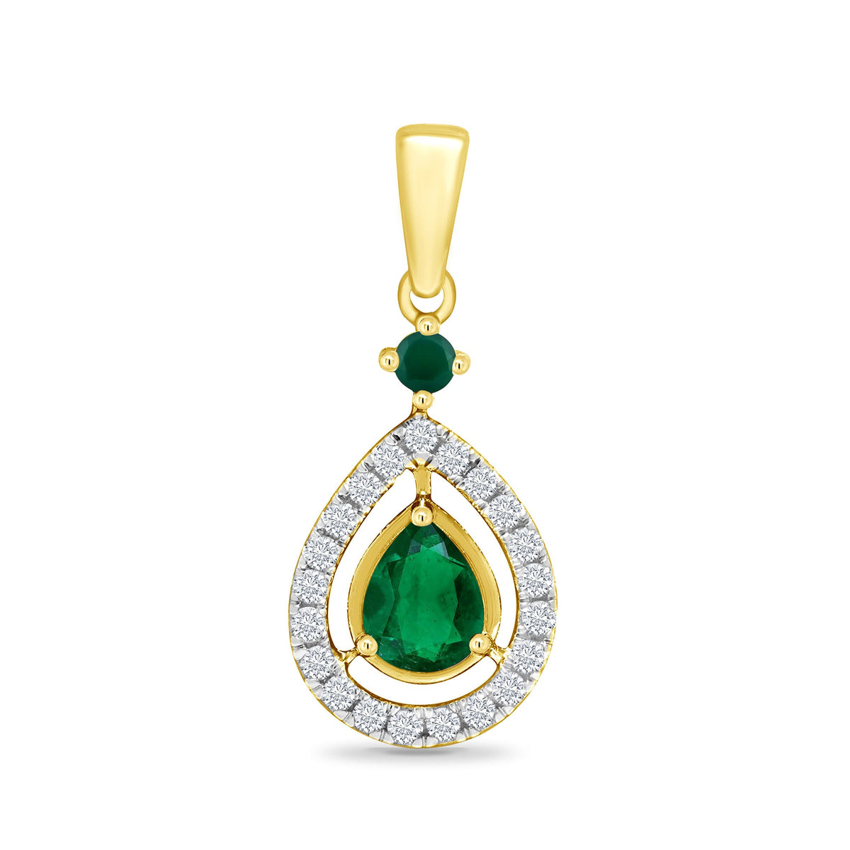 9ct gold 5x4mm pear shape &amp; 2.25mm emerald &amp; diamond pendant 0.12ct