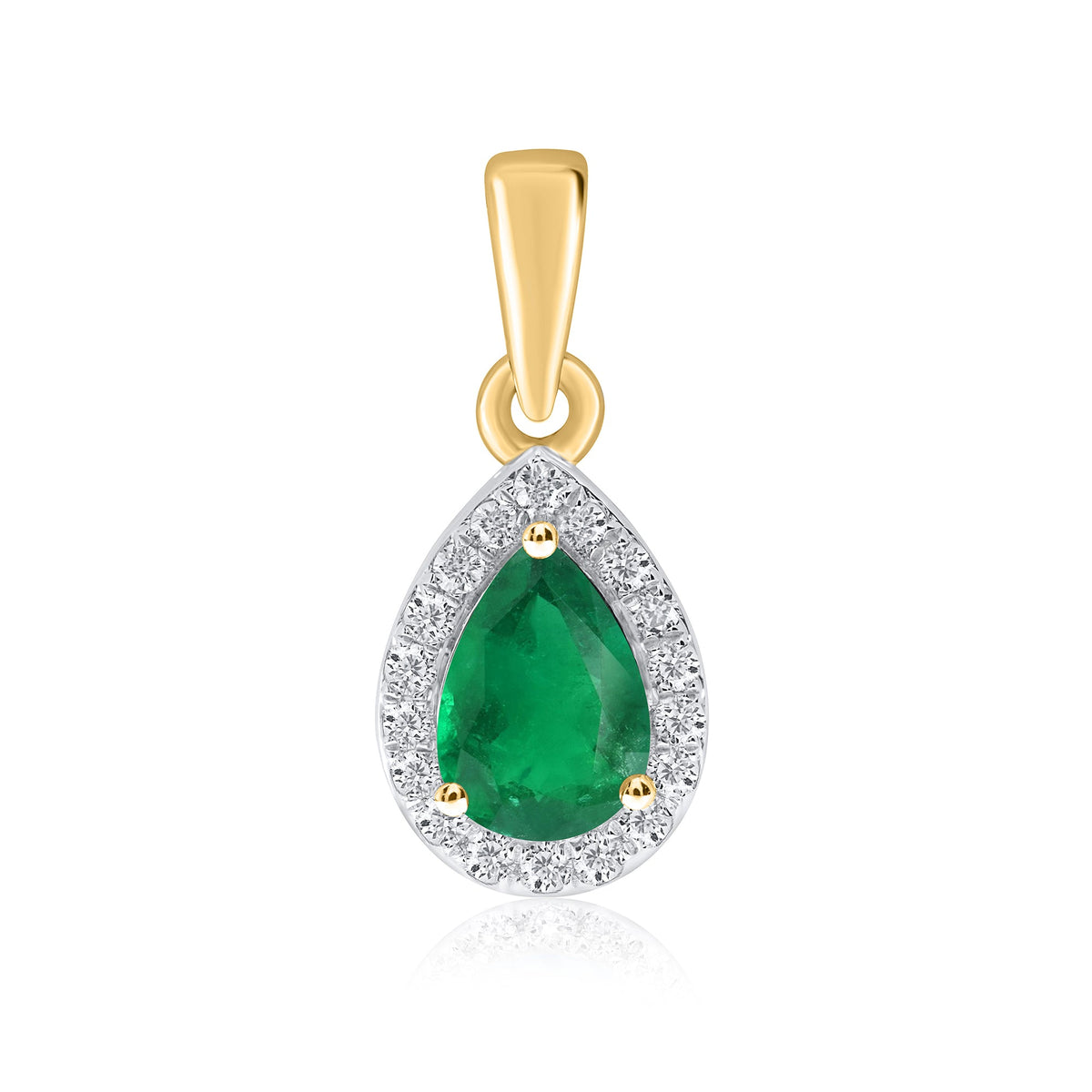 9ct gold 6x4mm pear shape emerald &amp; diamond cluster pendant 0.08ct