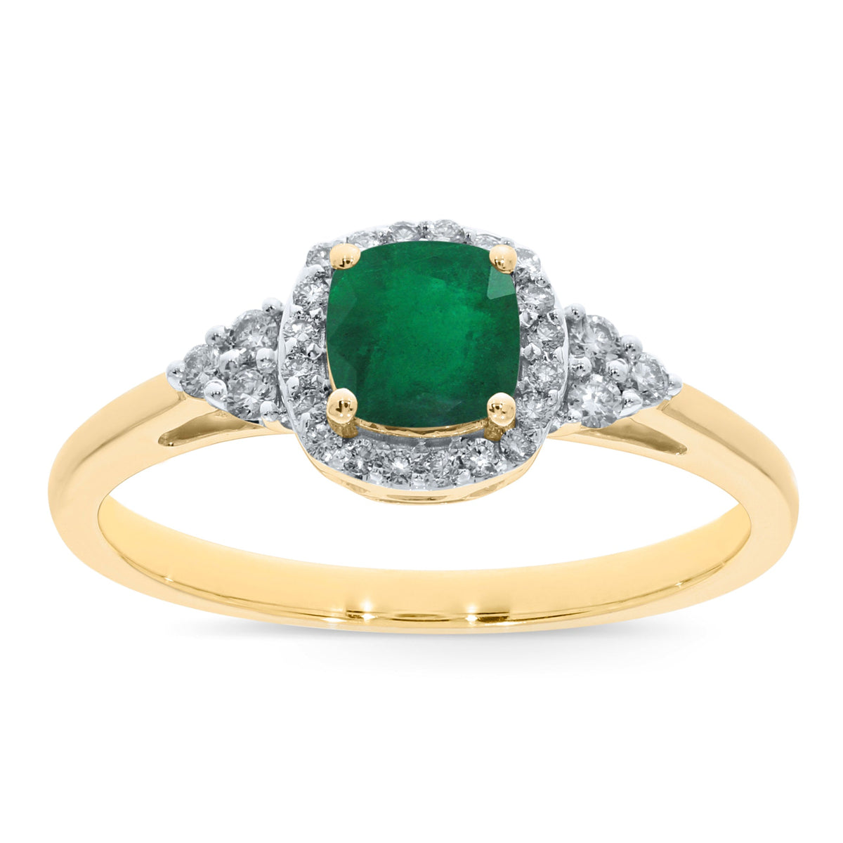 9ct gold 5mm cushion shape emerald &amp; diamond ring 0.15ct