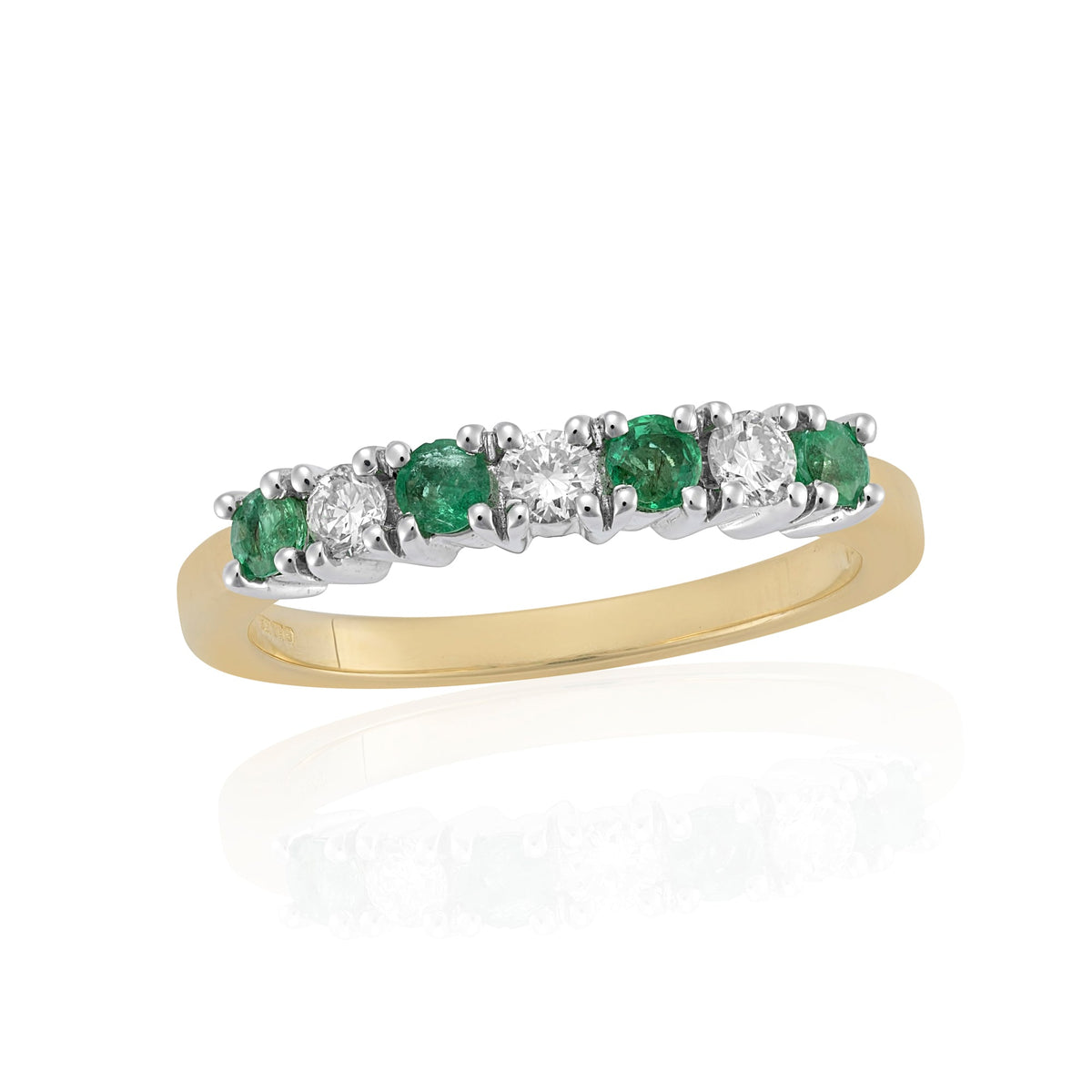 9ct gold 2.50mm round emerald &amp; diamond half et ring 0.20ct