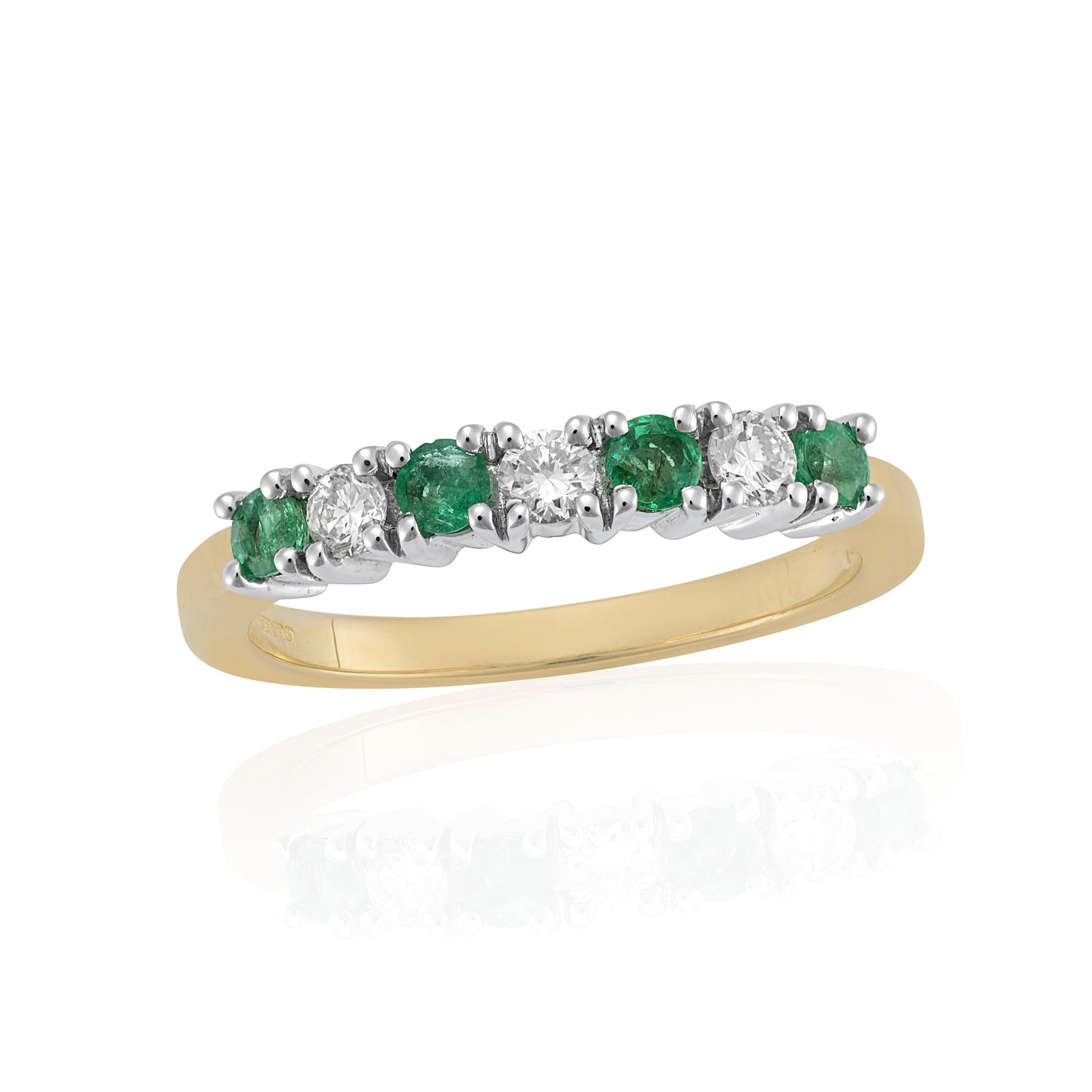 9ct gold 2.50mm round emerald & diamond half et ring 0.20ct