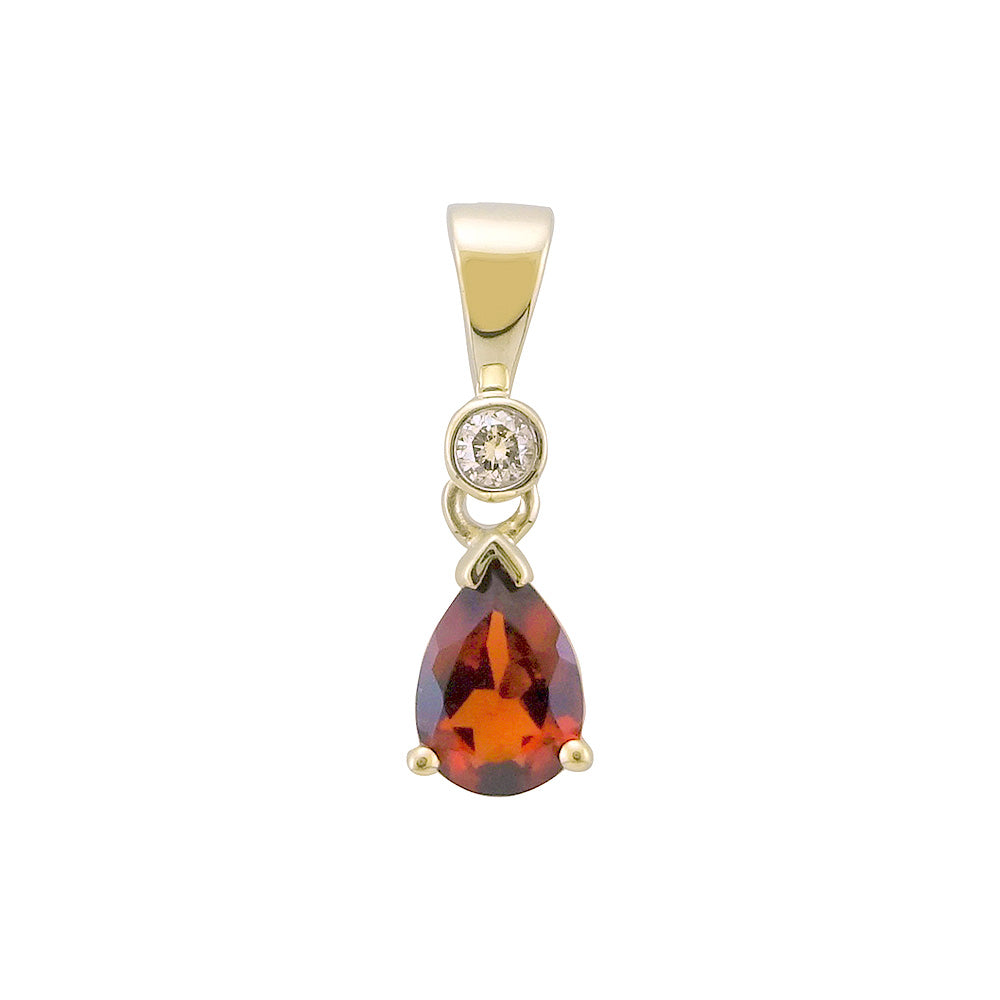 9ct gold 7x5mm pear shape garnet &amp; diamond pendant 0.05ct