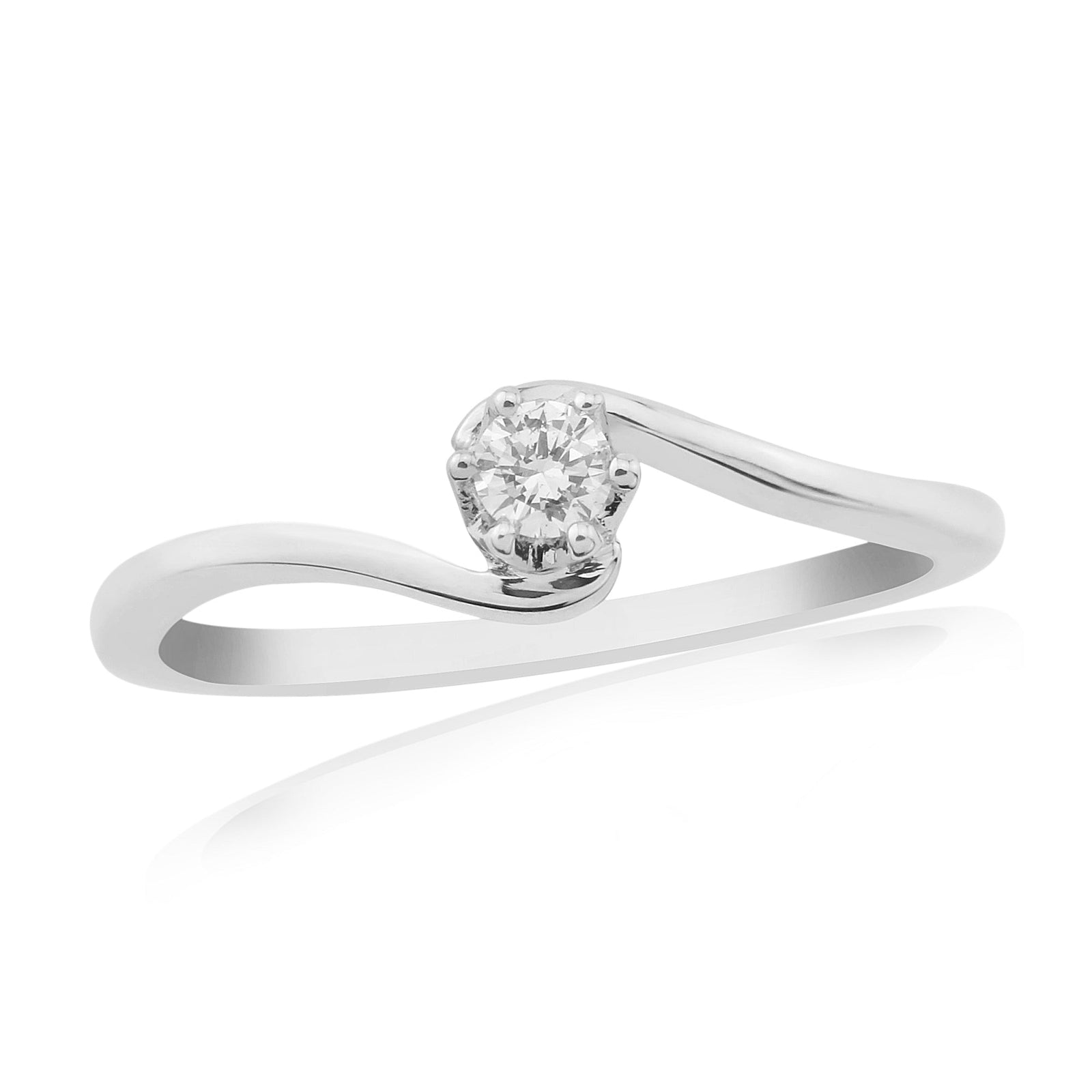 9ct white gold six claw single stone diamond crossover ring 0.08ct