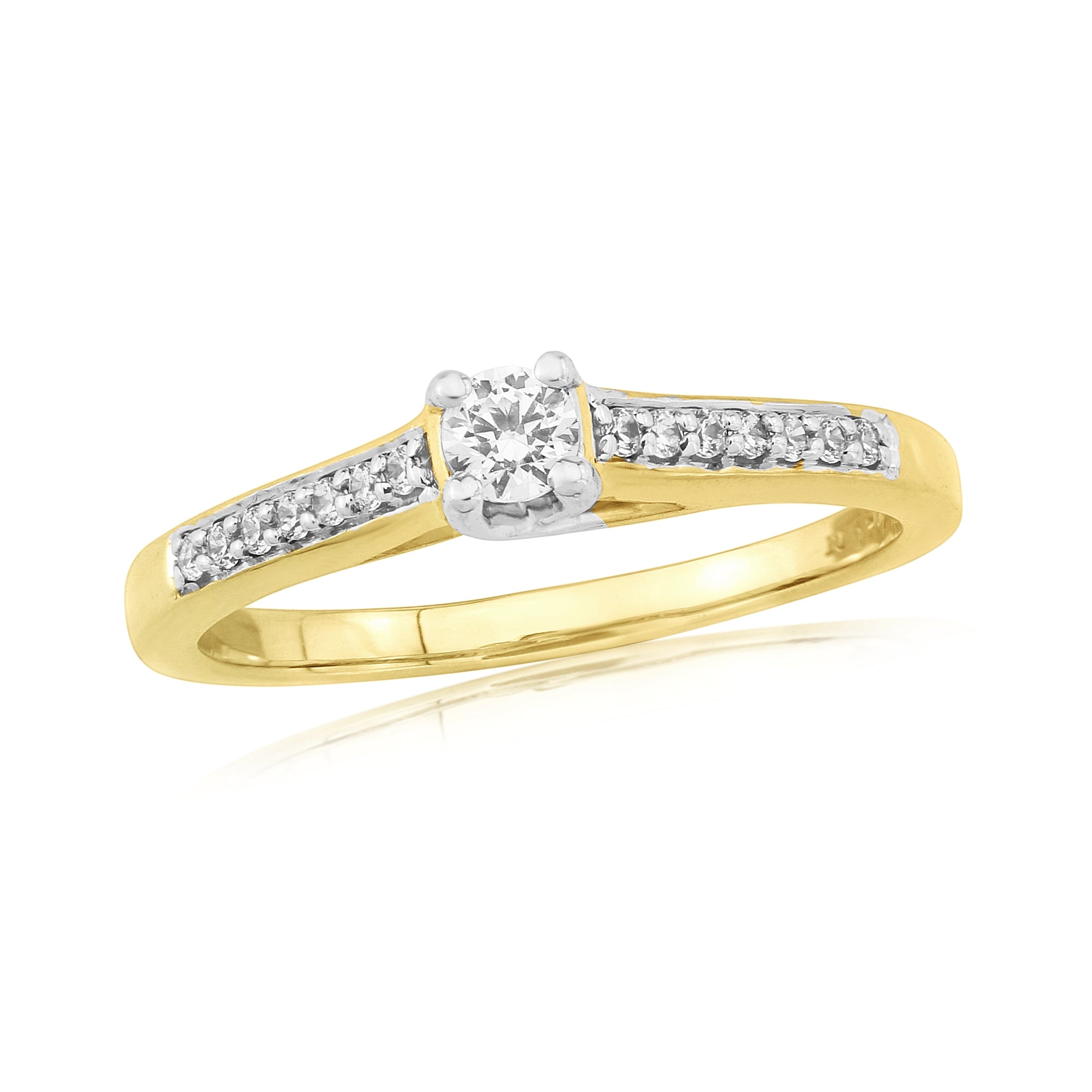 9ct gold single stone diamond ring with diamond set shoulders 0.20ct